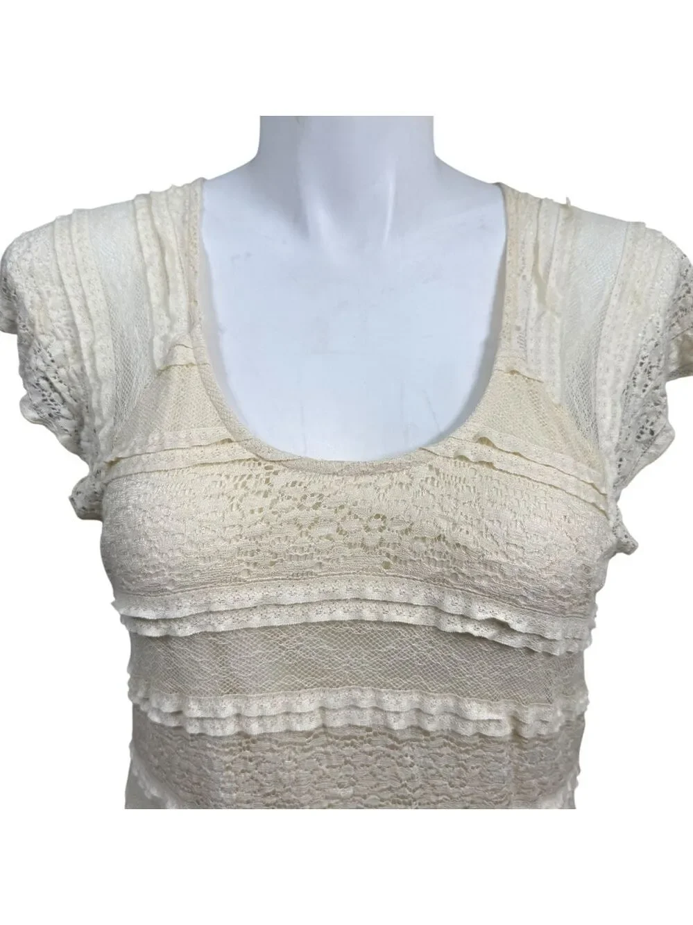 Indigo Soul Ivory Lace Ruffle Tunic Top XL‎ NWT